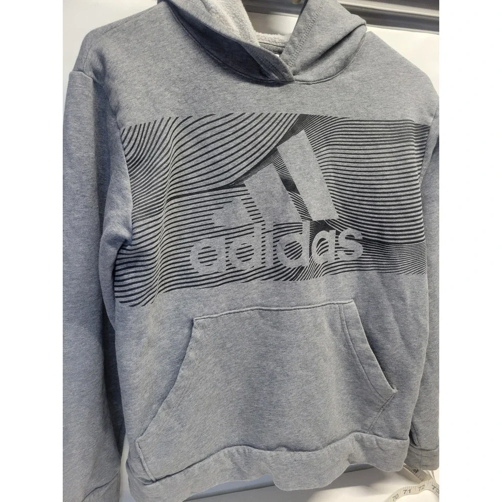 Kids Adidas Gray Hoodie Athletic Logo Pullover‎ Sweatshirt Size Medium